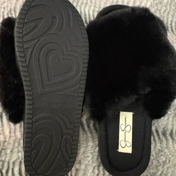 Jessica Simpson Black Fuzzy Slippers - Picture 2 of 2